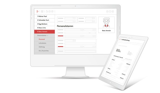 Digitale Lohnadministration mit Personaldaten, Lohnabrechnung und HR-Verwaltung in der Abacus ERP-Software.