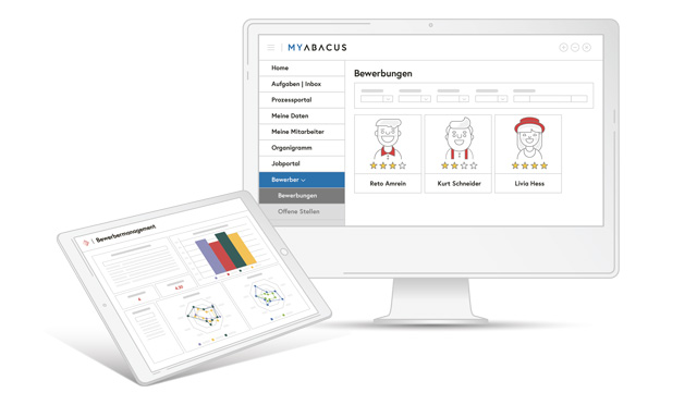 Digitales Bewerbermanagement in der Abacus HR-Software mit Übersicht über Bewerbungen, Recruiting-Prozesse und Kandidatenprofile.